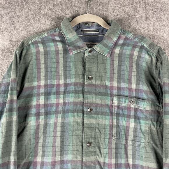 Tommy Bahama Coastline Corduroy Shirt Mens XLT Verde Plaid Button Up Soft - Picture 2 of 16